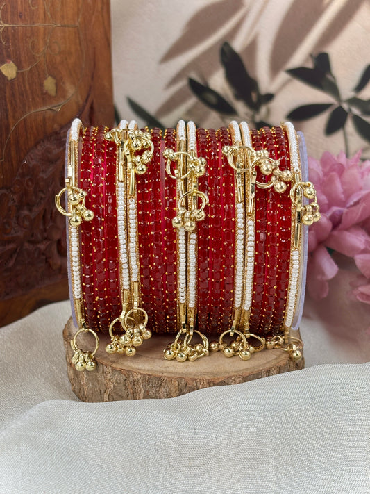 Kashmiri Ghunghroo Bangle Set - STRAWBERRY