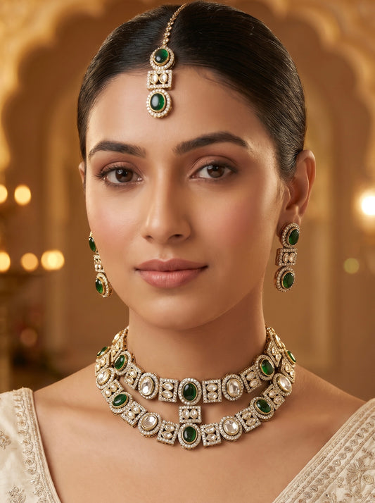 Green Bridal Double Layer Jewellery Set
