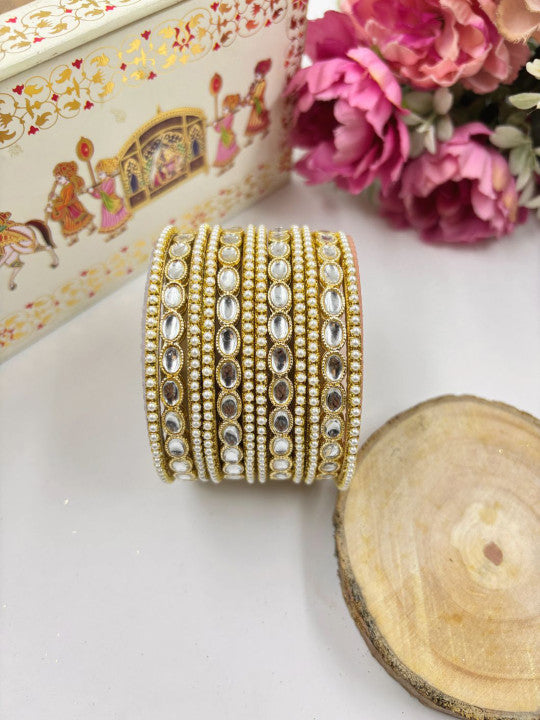 Elegant Pearl Kundan Bangles Set | Indian Wedding & Festive Wear