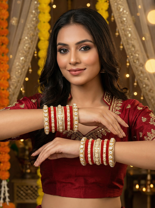 Royal Red Velvet Bangles Set
