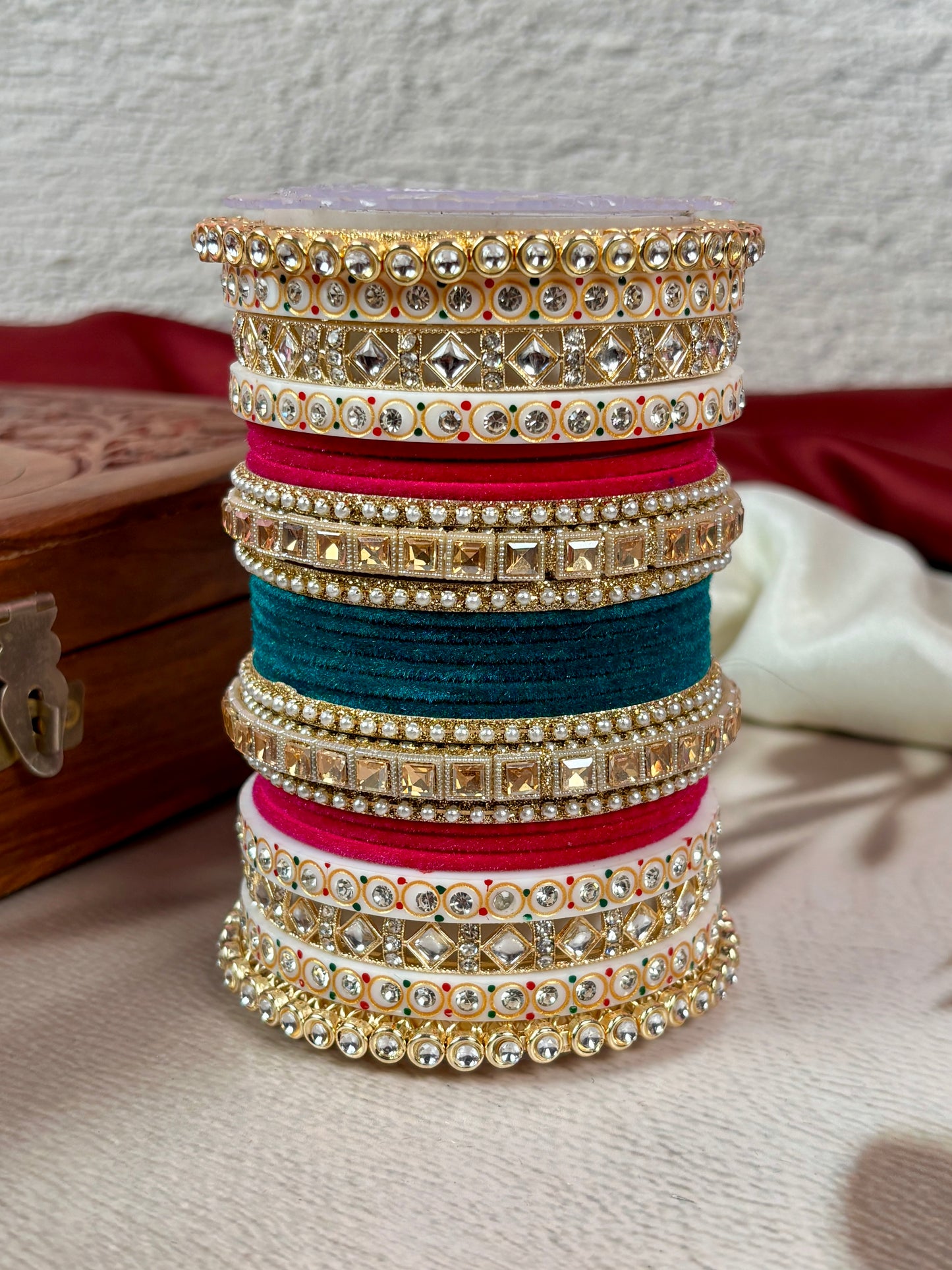 Bridal Kundan Velvet Bangles Set