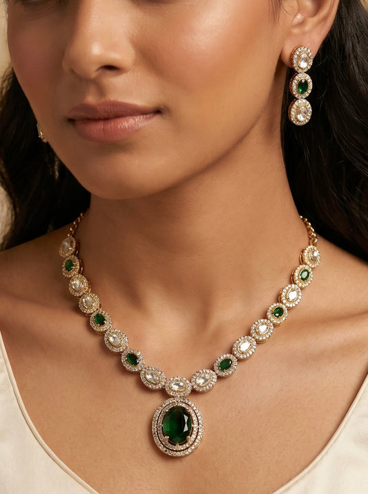 Long Antique Kundan Green Necklace