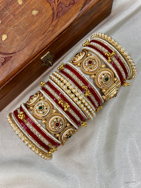 Premium Red Bridal Chura with Golden Work