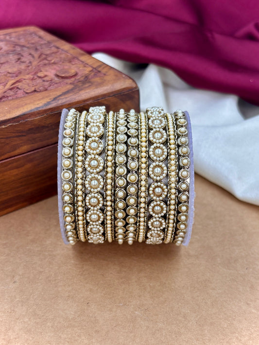 Antique Finish Pearl Bangles Set | Traditional Bridal Jewelry