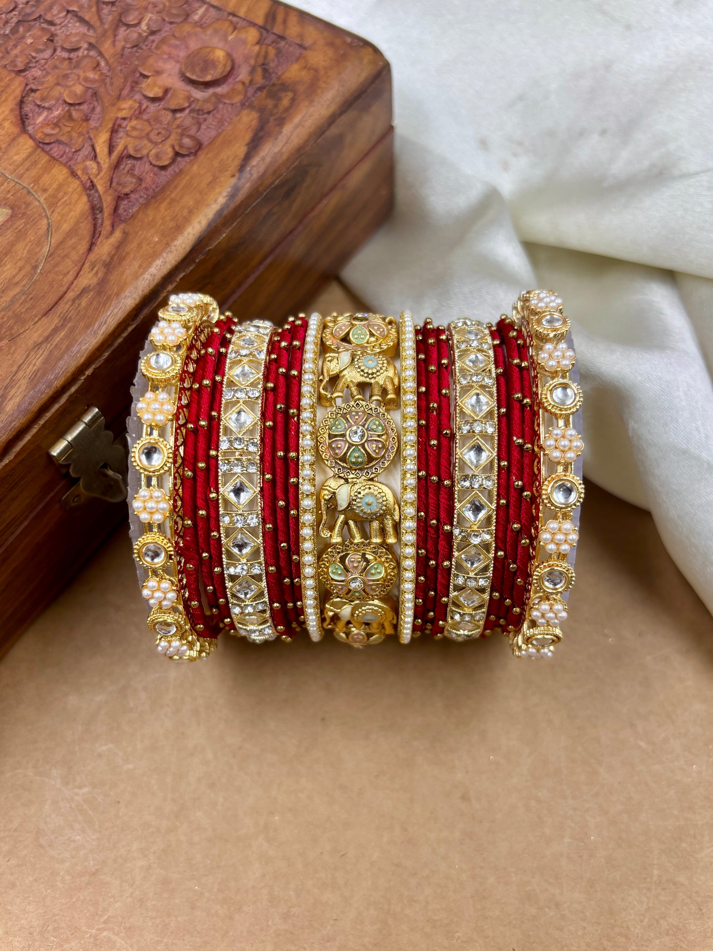 Designer Red Silk Thread Bangles Set