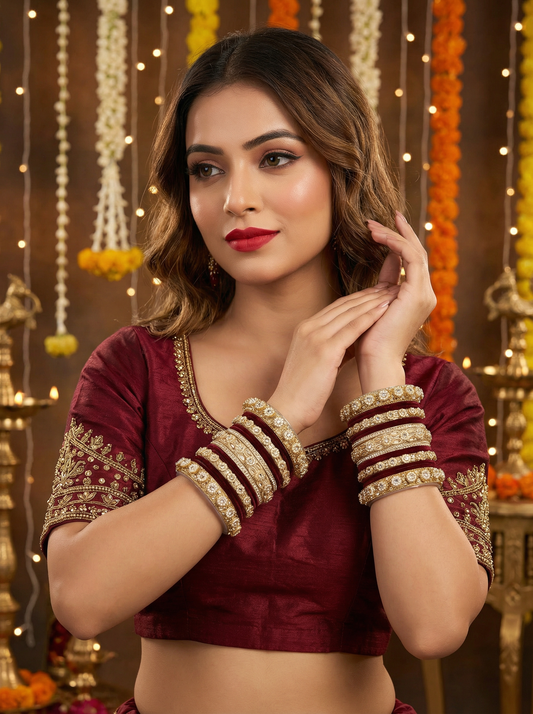 Royal Maroon Velvet Bangles Set
