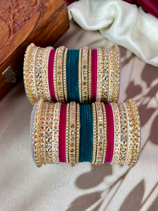 Bridal Kundan Velvet Bangles Set