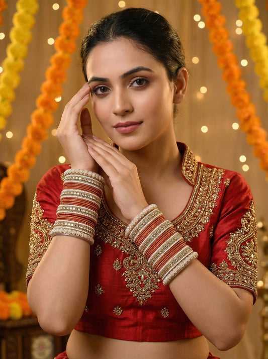 Traditional Orange Kundan Bangles