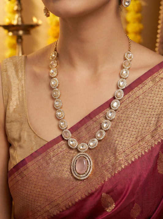 Long Antique Kundan Pink Necklace