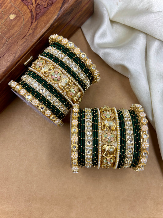 Designer Green Silk Thread Bangles Set