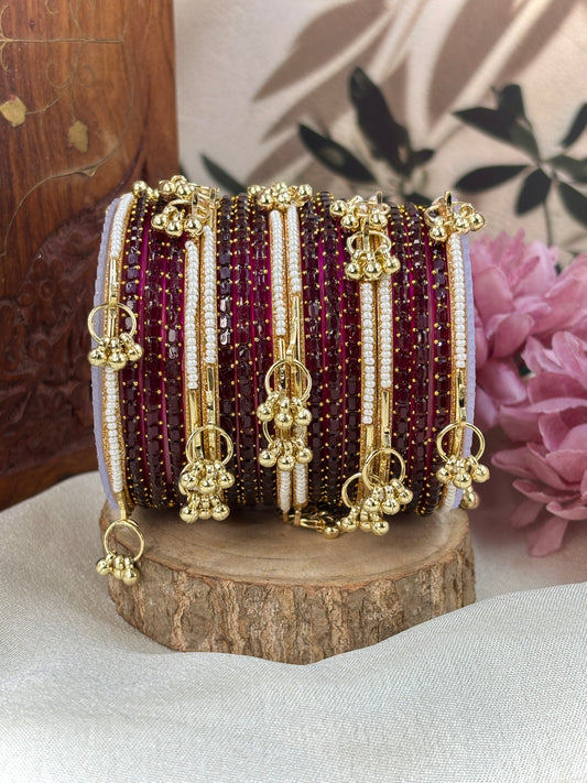 Kashmiri Ghunghroo Bangle Set - WINE