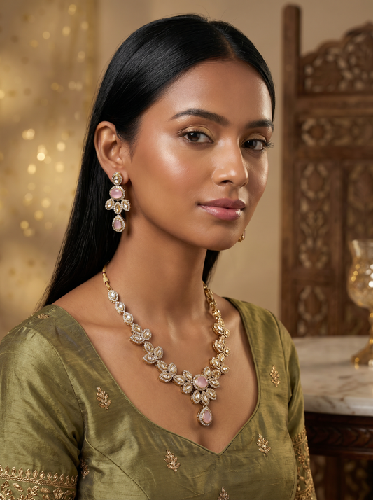 Antique Kundan Pink Necklace Set
