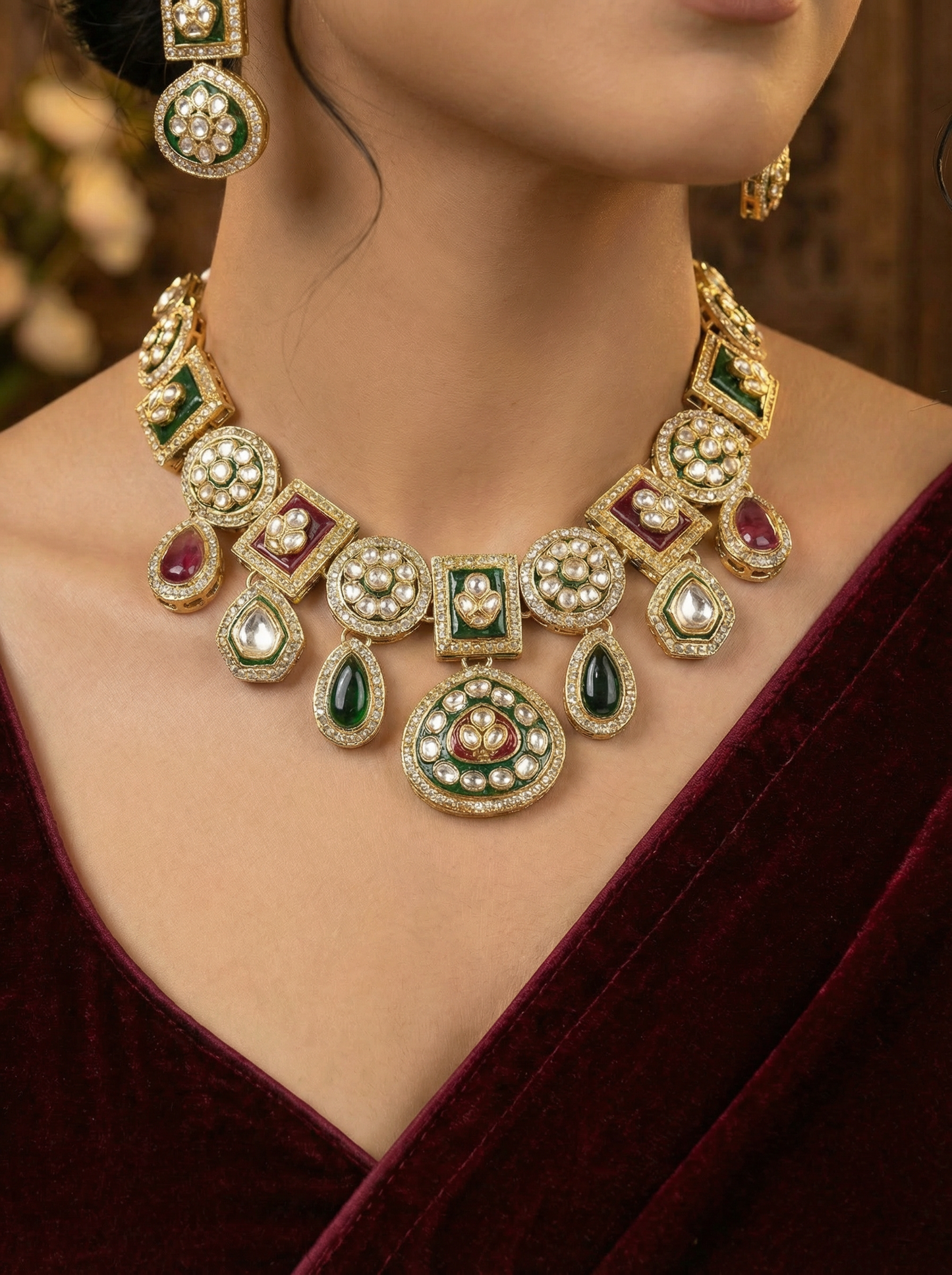 Polki Kundan RaniGreen Bridal Jewelry Set
