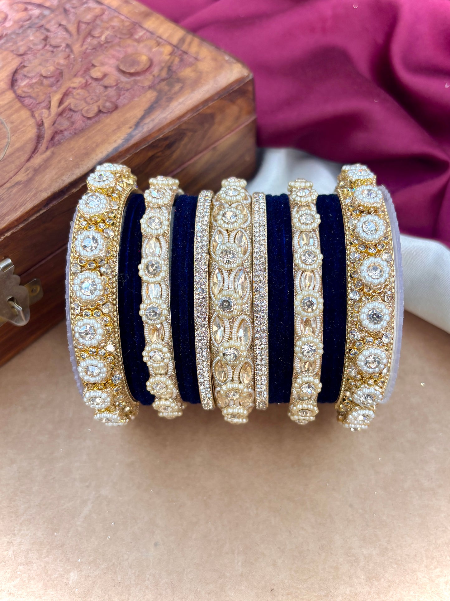 Royal Blue Velvet Bangles Set