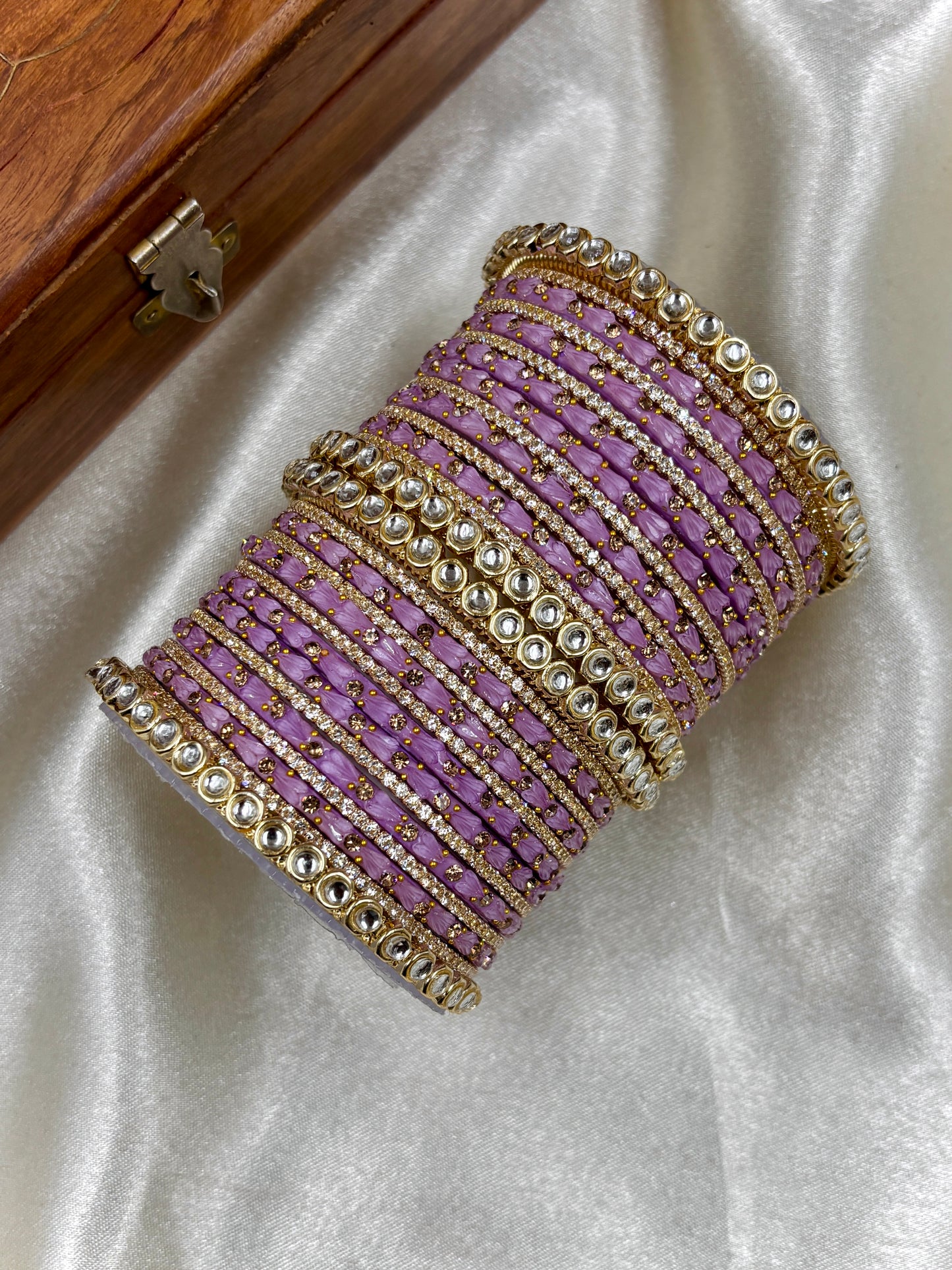 Pink Kundan Glass Bangles Set