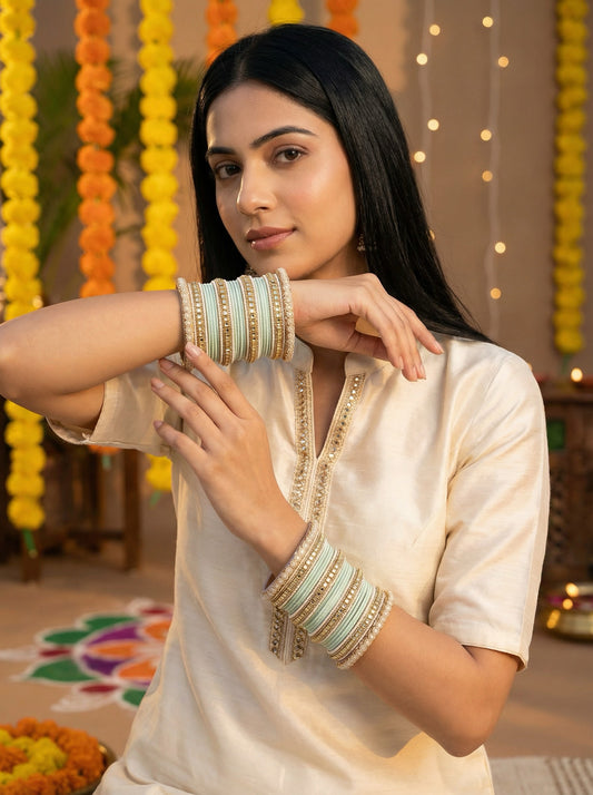 Traditional Pista Kundan Bangles