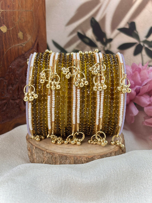 Kashmiri Ghunghroo Bangle Set - MEHANDI