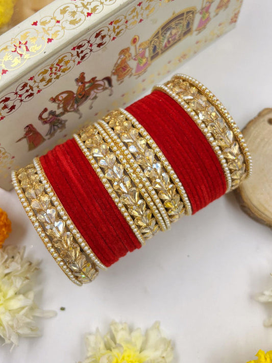 Royal Red Velvet Bangles Set β Traditional Indian Wedding Jewelry