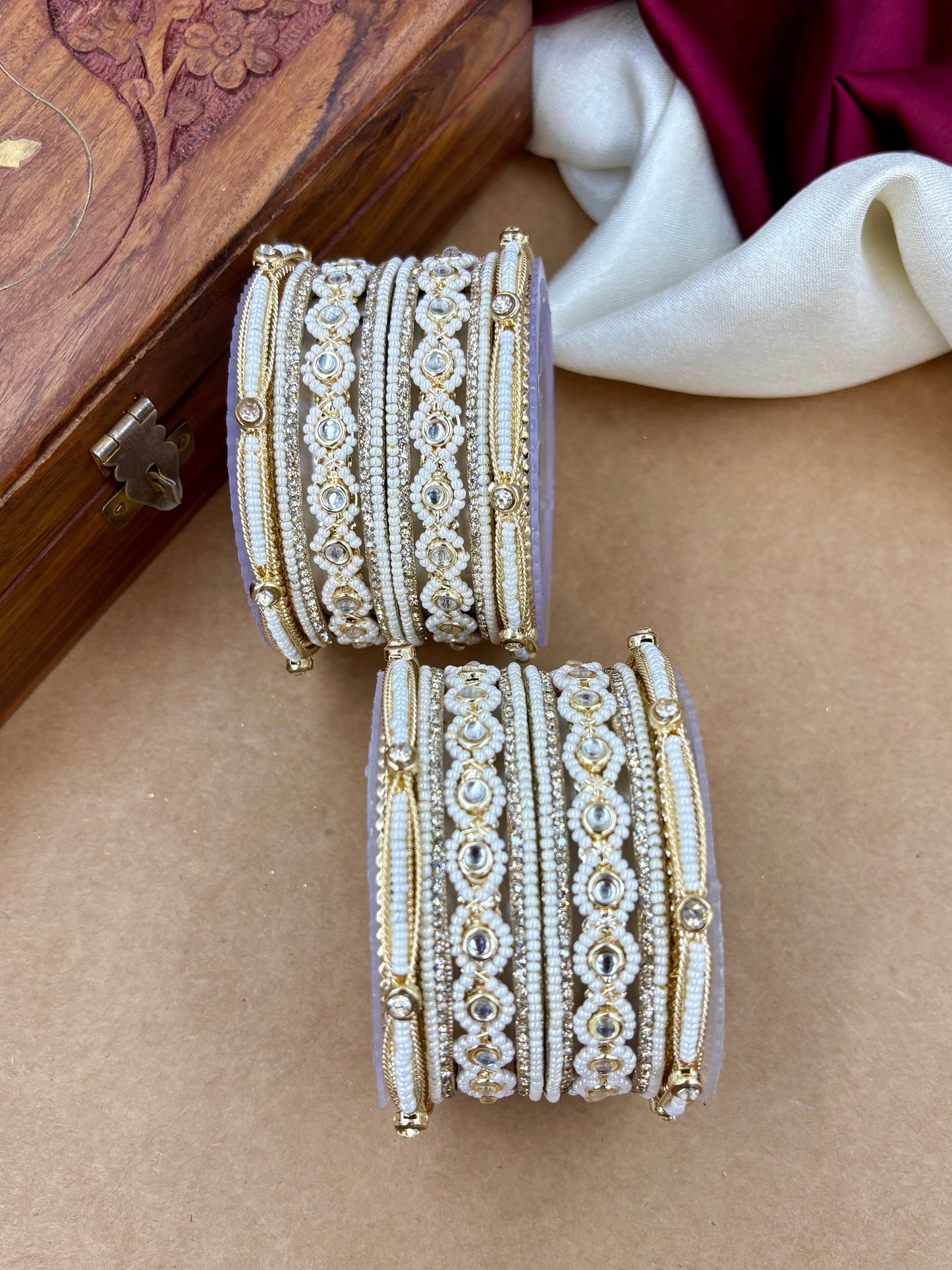 Pearl Kundan Bangles Set