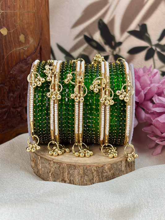 Kashmiri Ghunghroo Bangle Set - GREEN