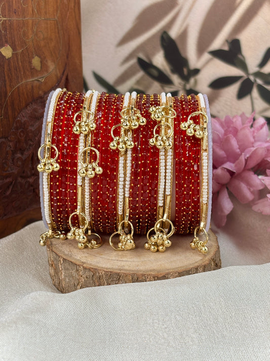 Kashmiri Ghunghroo Bangle Set - RED
