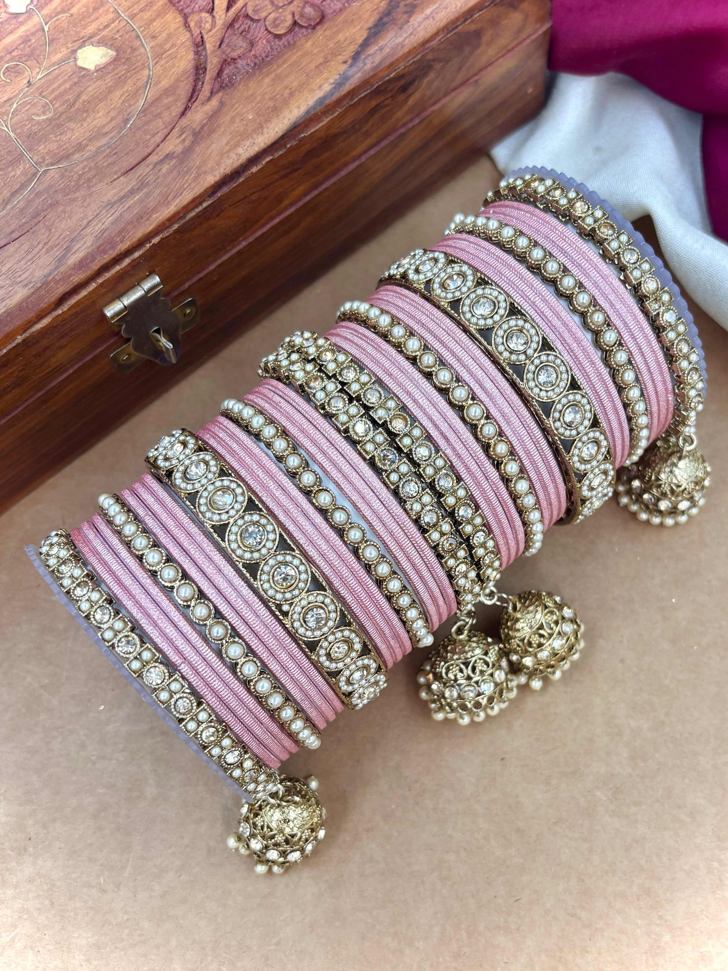 Ethnic Pink Antique Finish Bangles Set