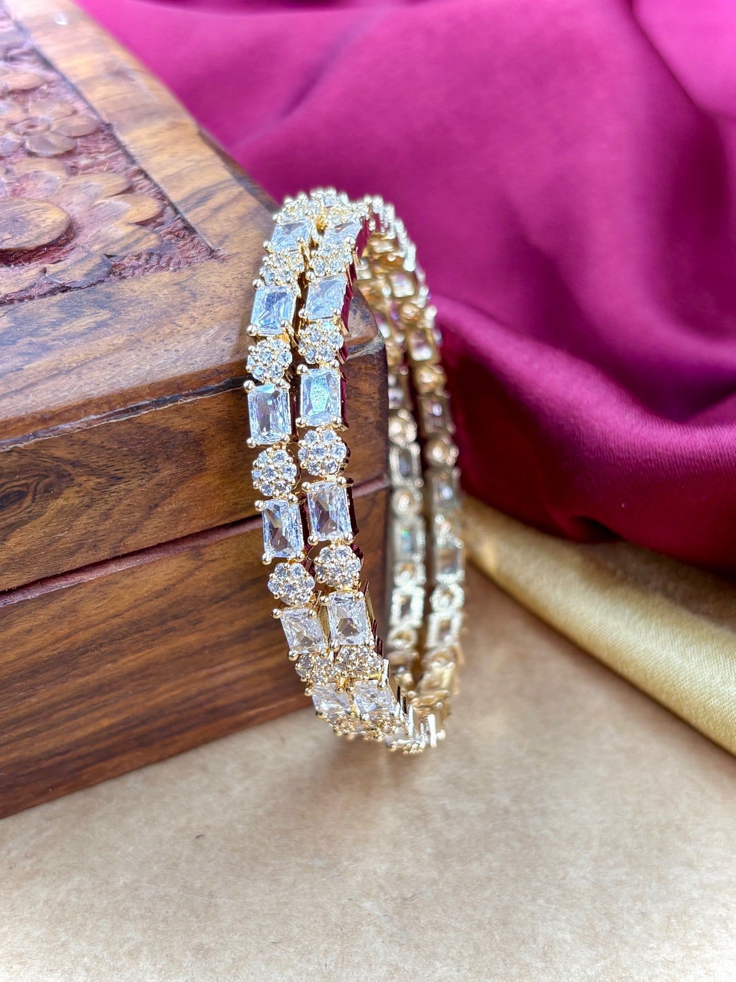 4PC Gold AD Stone Bangles