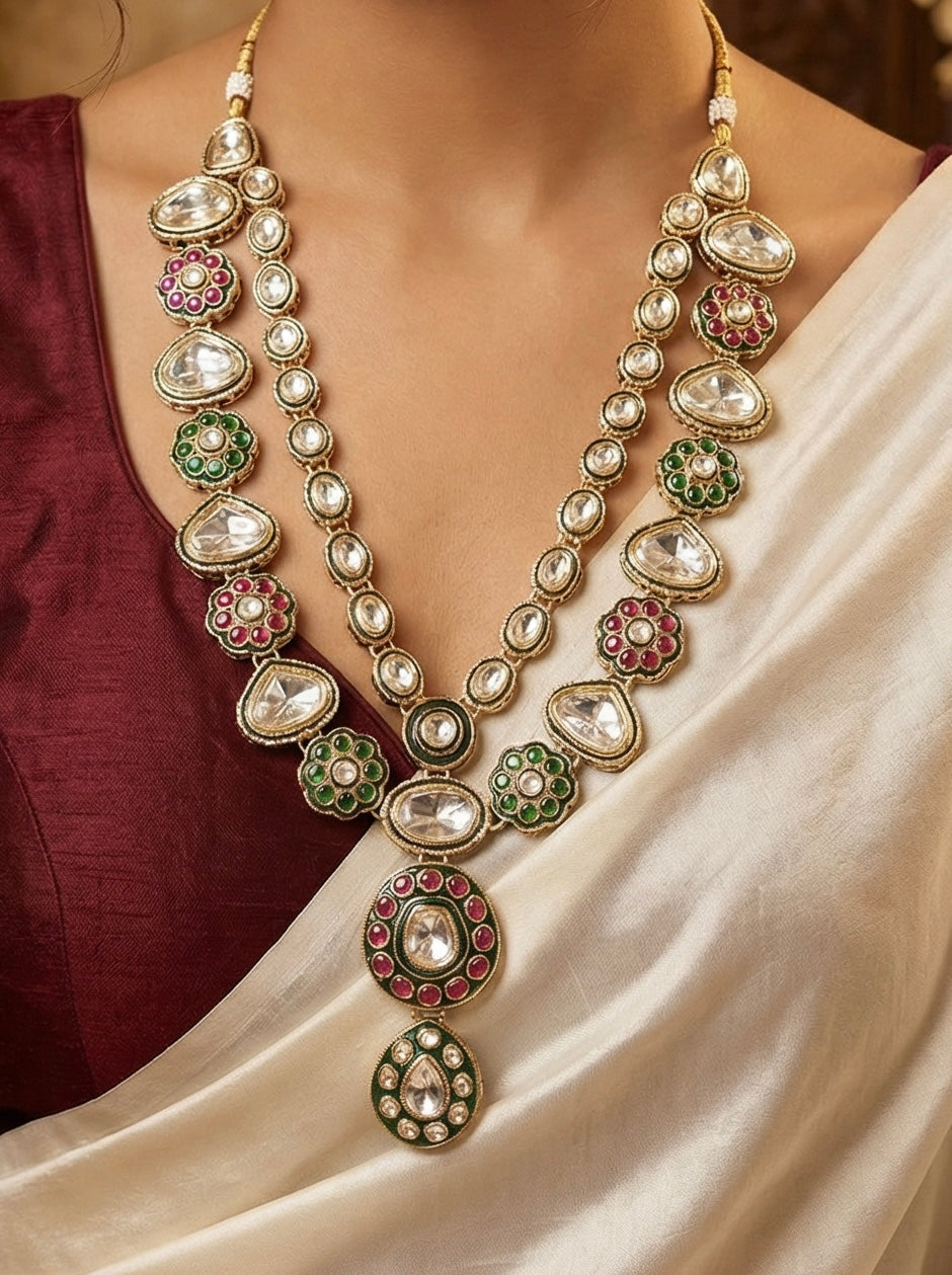 Bridal Long Polki Necklace Set