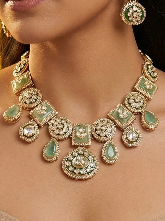 Polki Kundan Mint Bridal Jewelry Set