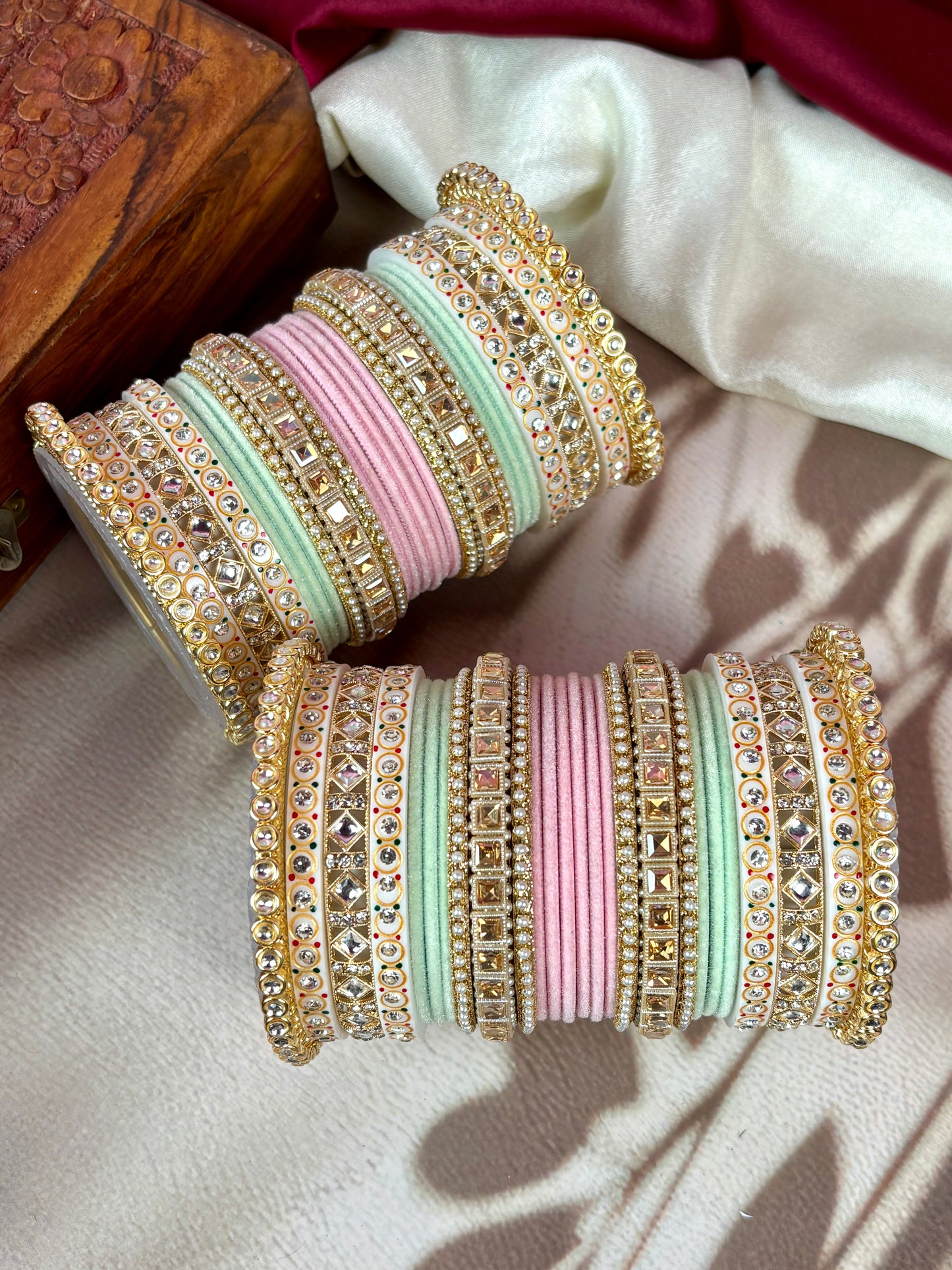 Bridal Kundan Velvet Bangles Set