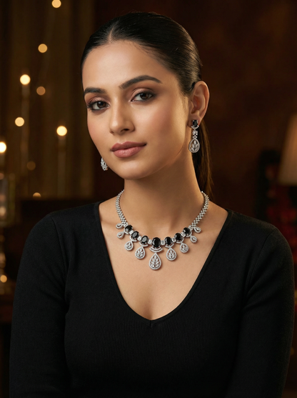 Black AD Stone Necklace Set