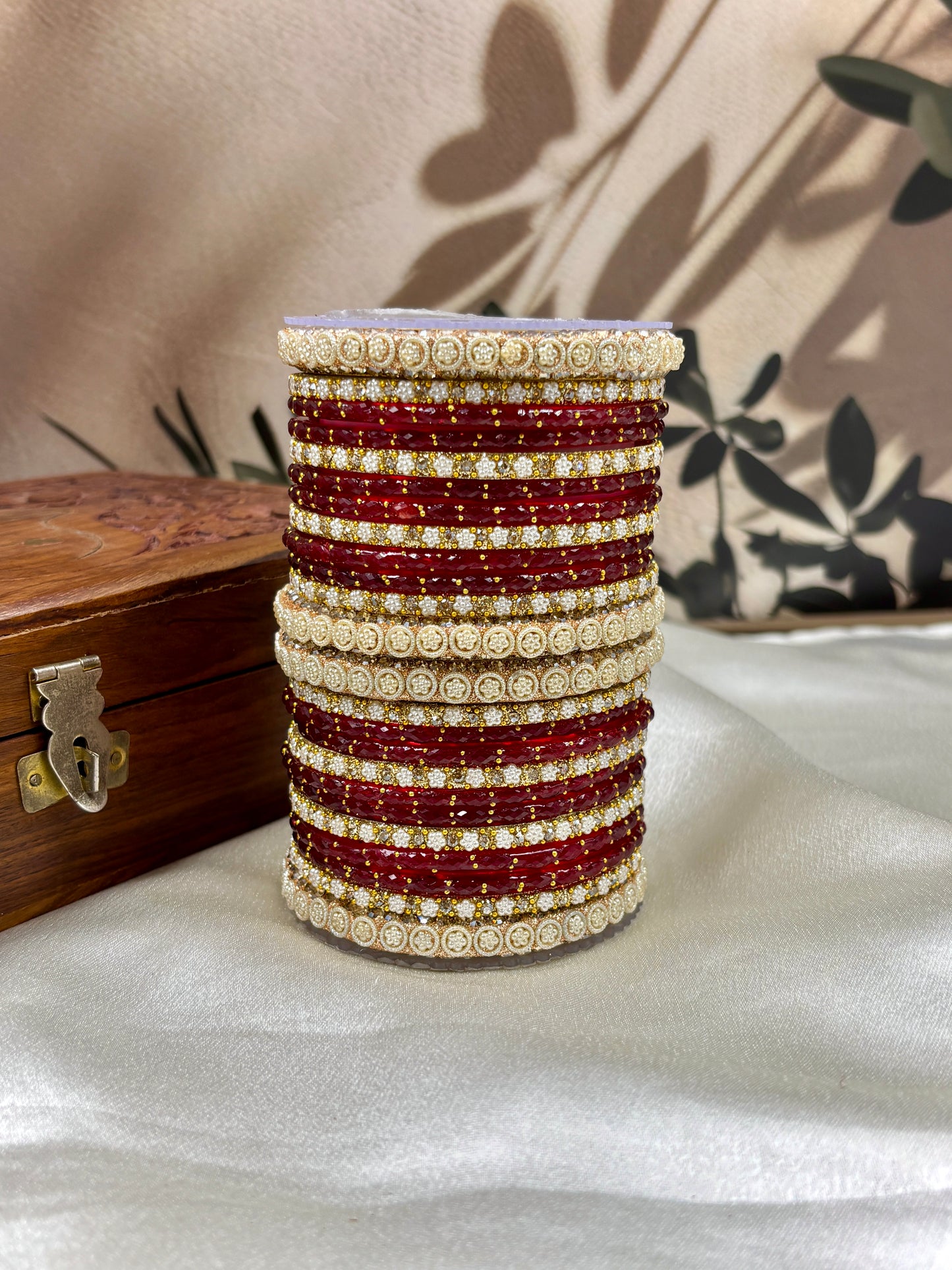 Red Raindrop Glass Bangles Set