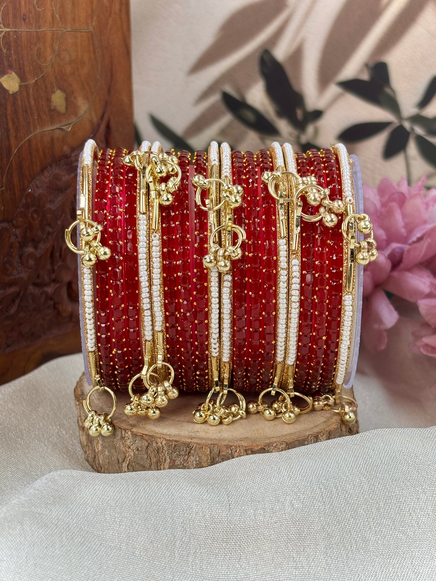 Kashmiri Ghunghroo Bangle Set - STRAWBERRY