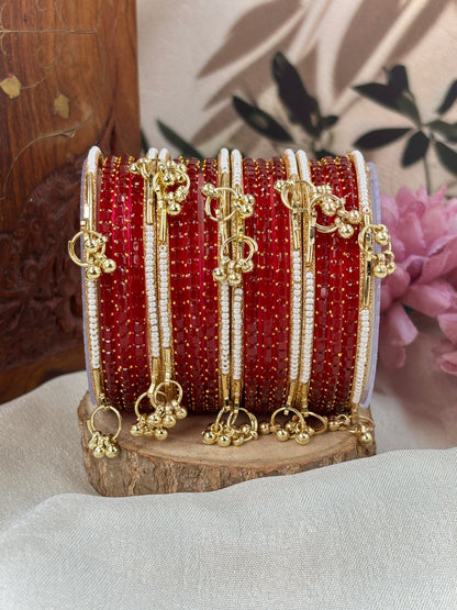 Kashmiri Ghunghroo Bangle Set - STRAWBERRY