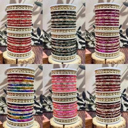 Kundan Pearl Glass Bangles Set for Women