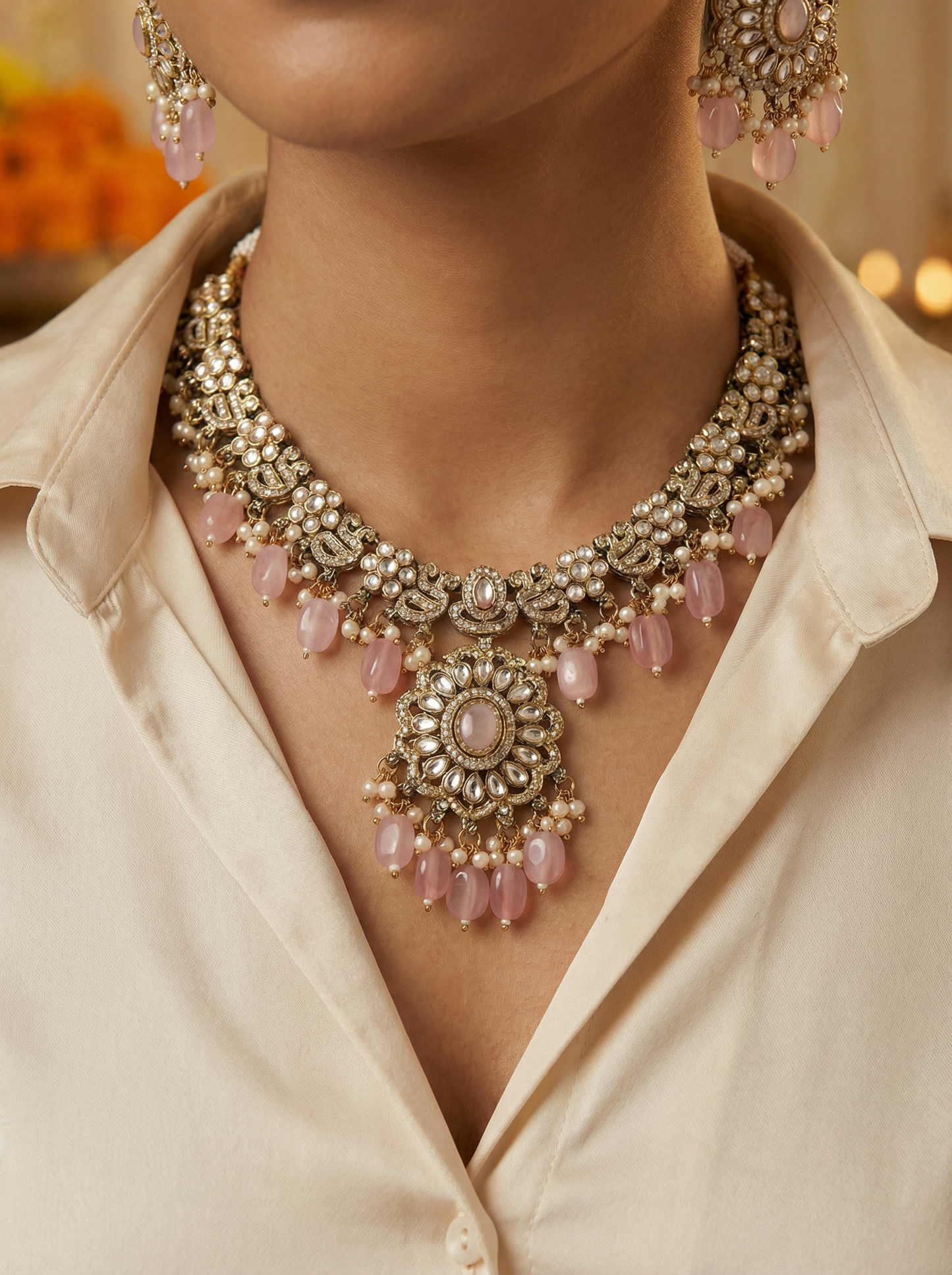 Royal Pink Victorian Bridal Necklace