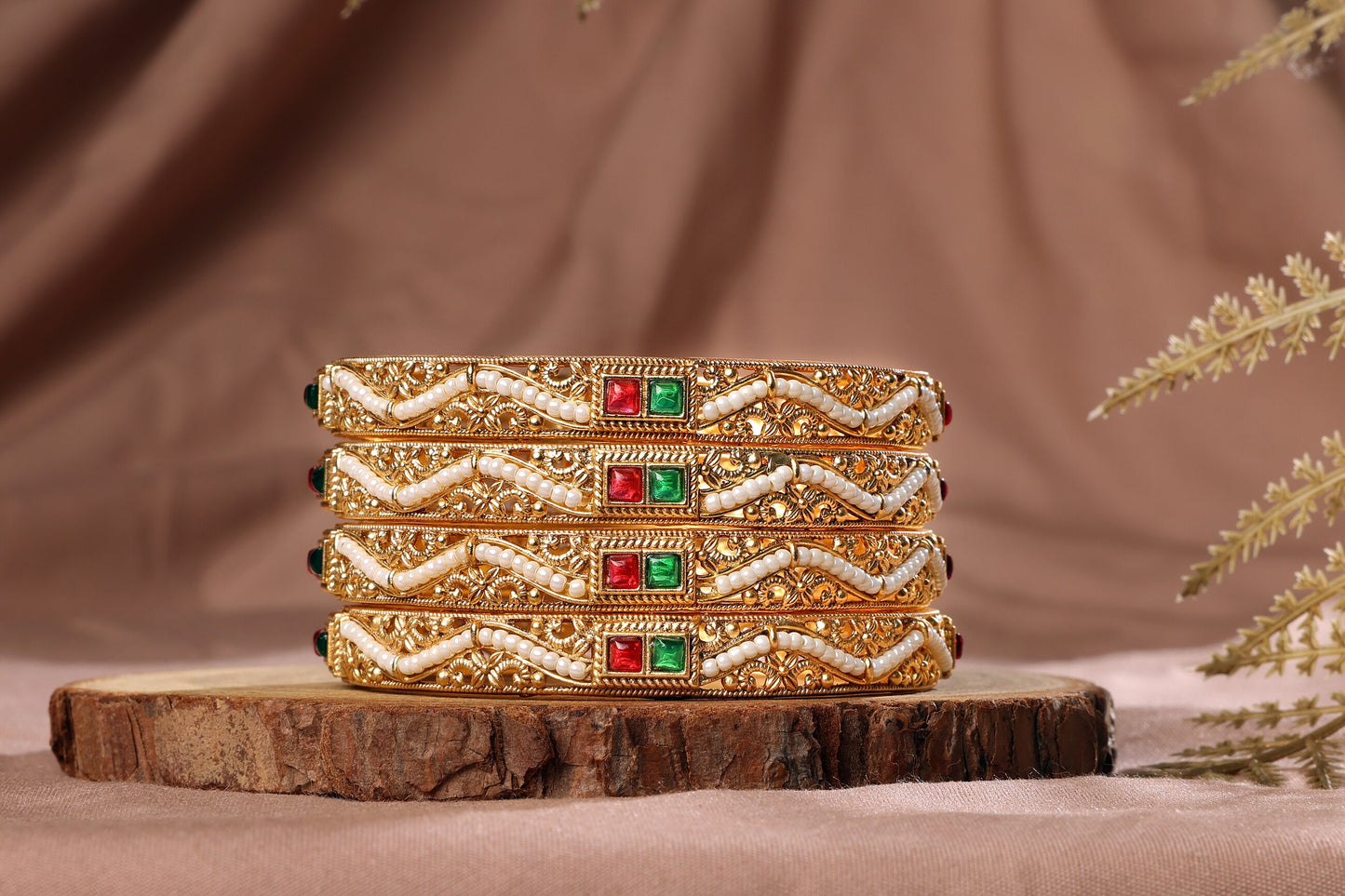 Pearl Polki Gold Bangles Set for Women