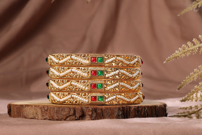 Pearl Polki Gold Bangles Set for Women