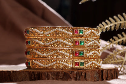 Pearl Polki Gold Bangles Set for Women