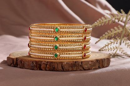 Designer Pearl Polki Gold Bangles