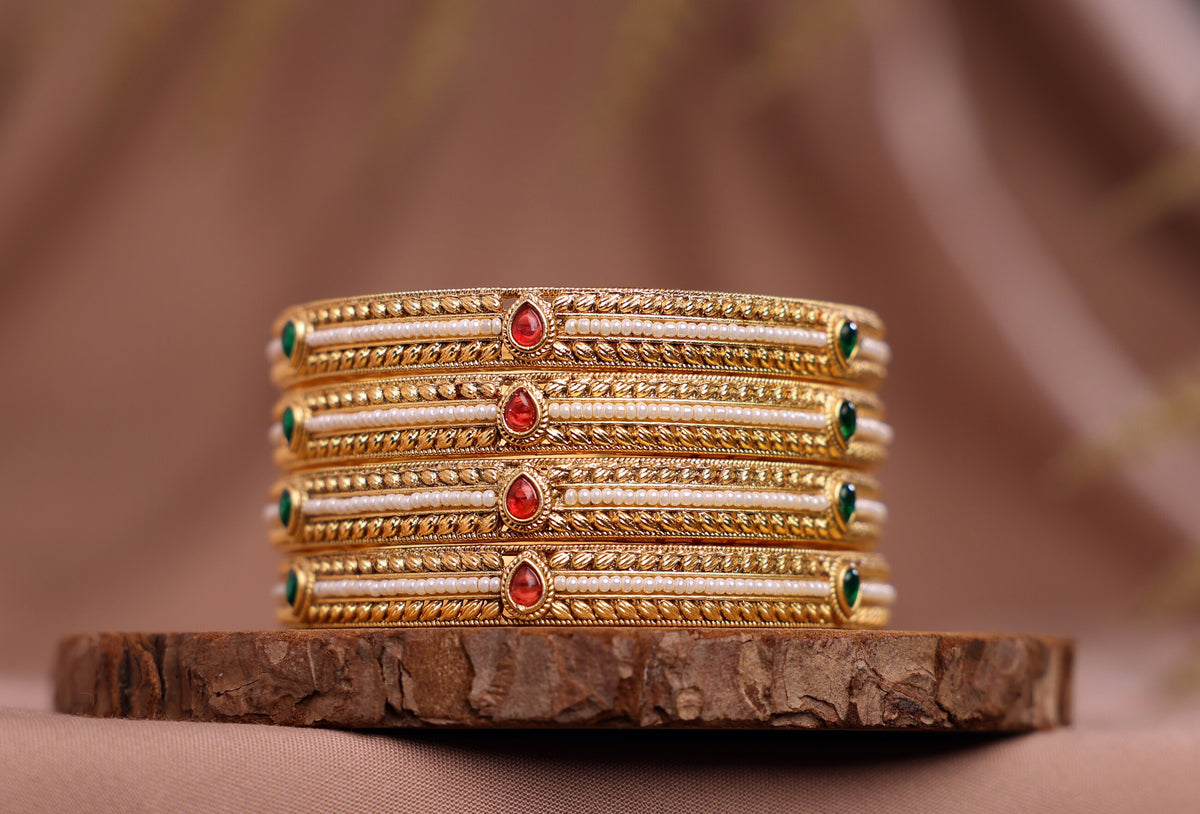 Designer Pearl Polki Gold Bangles