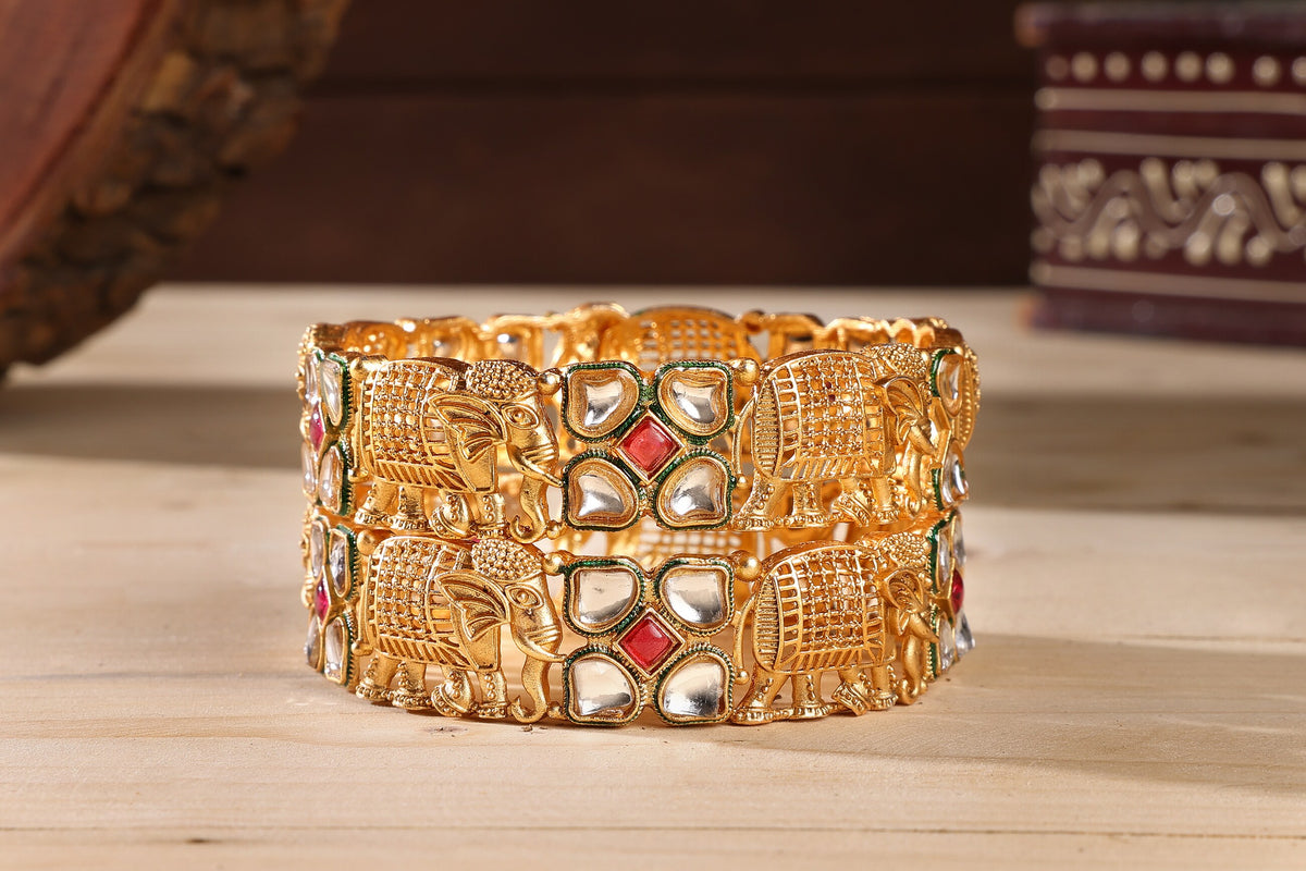 Designer Elephant Kundan Kada
