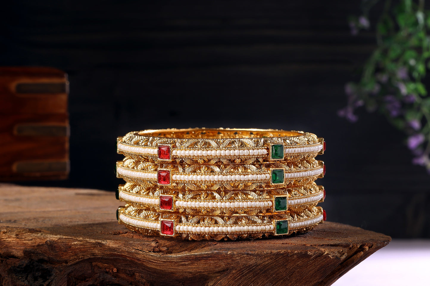 Gold Plated Pearl Bangles