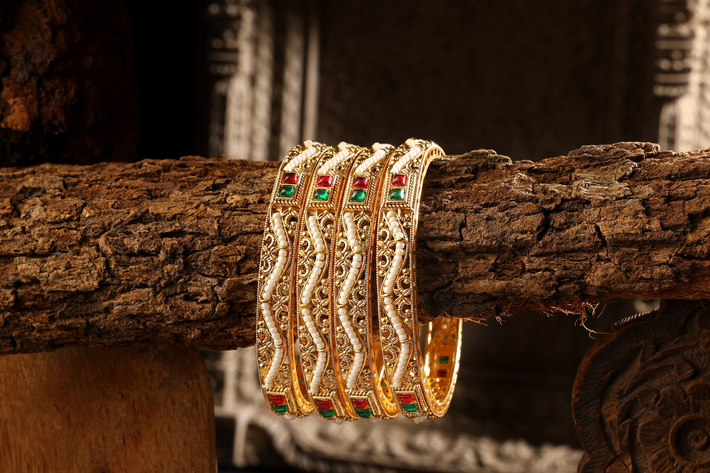 Pearl Polki Gold Bangles Set for Women