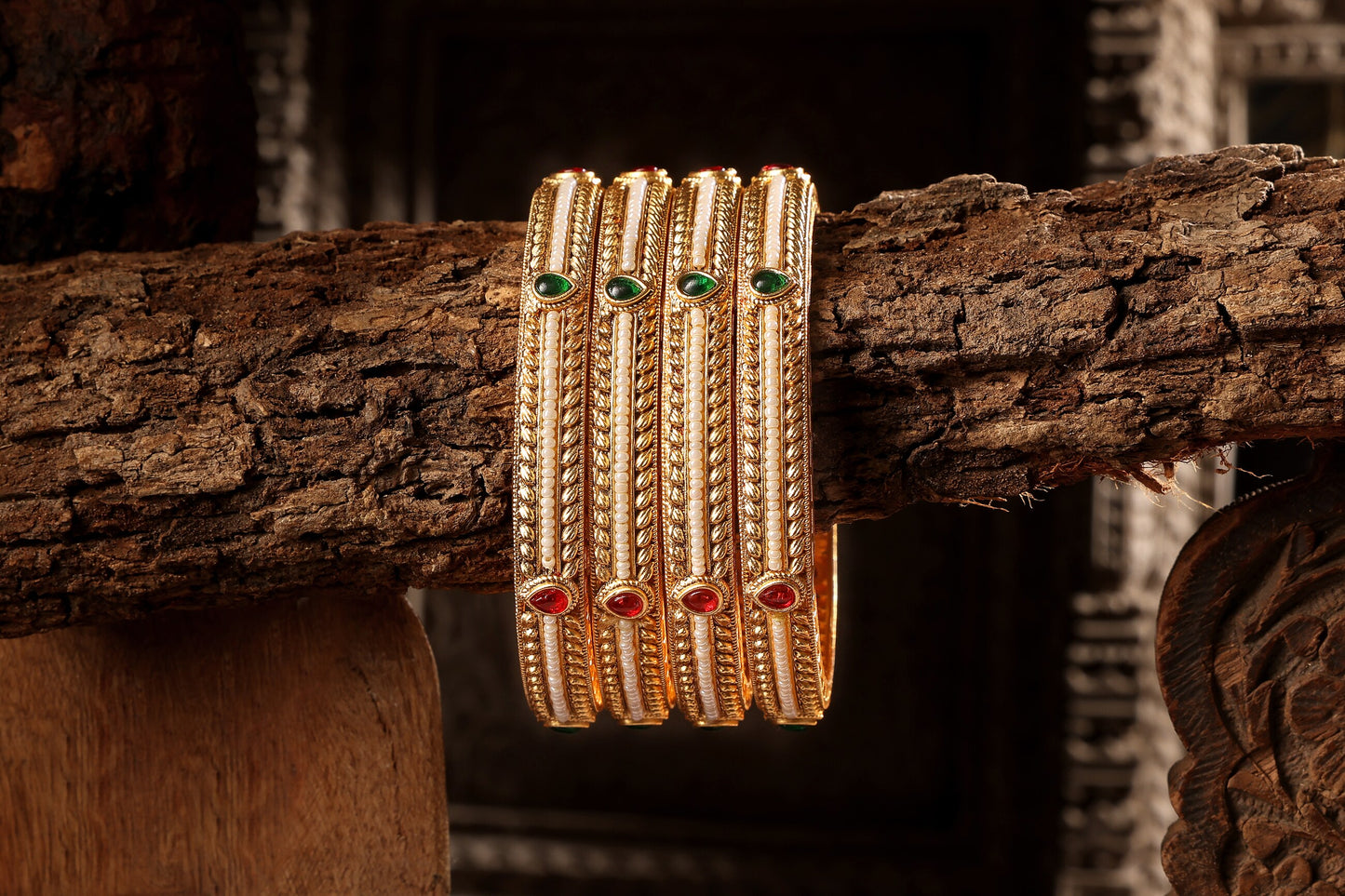 Designer Pearl Polki Gold Bangles