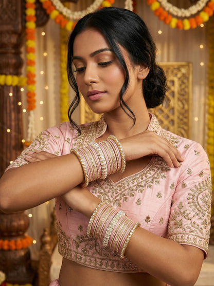 Ethnic Peachpink Pearl Kundan Set