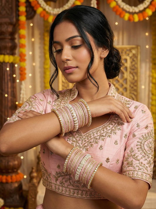 Ethnic Peachpink Pearl Kundan Set