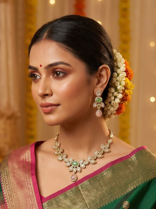 Antique Kundan MintPink Necklace Set