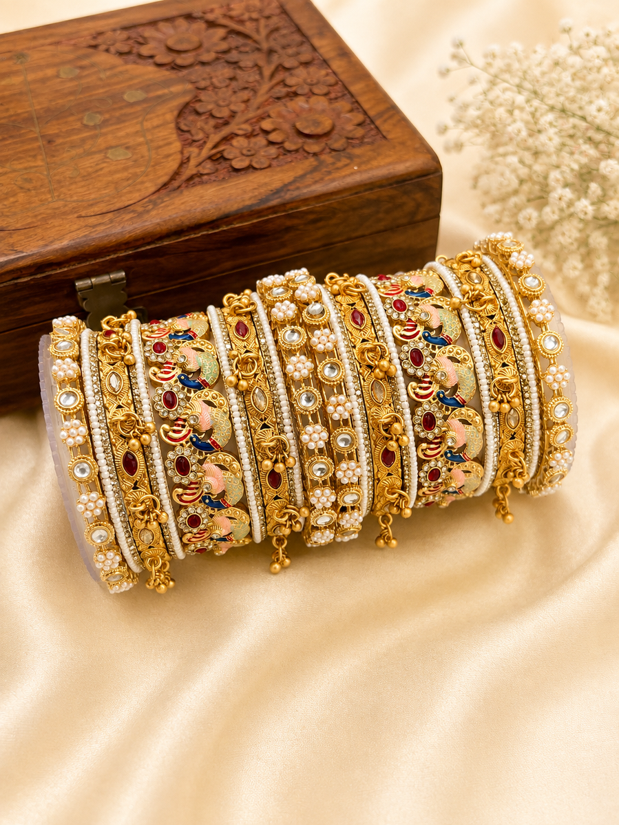 Elegant Peacock Design Bridal Bangles Set