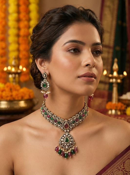 Traditional Antique RaniGreen Kundan Choker Necklace